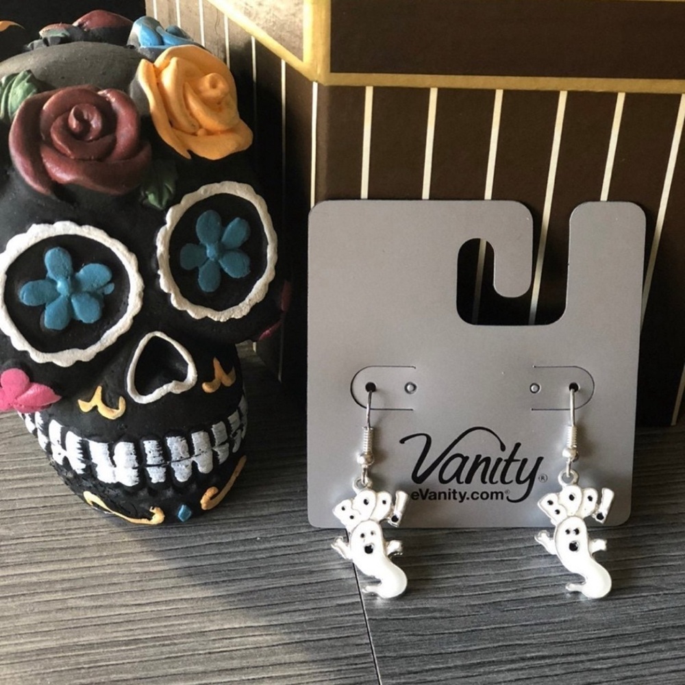 White Ghost Earrings with BOO Design